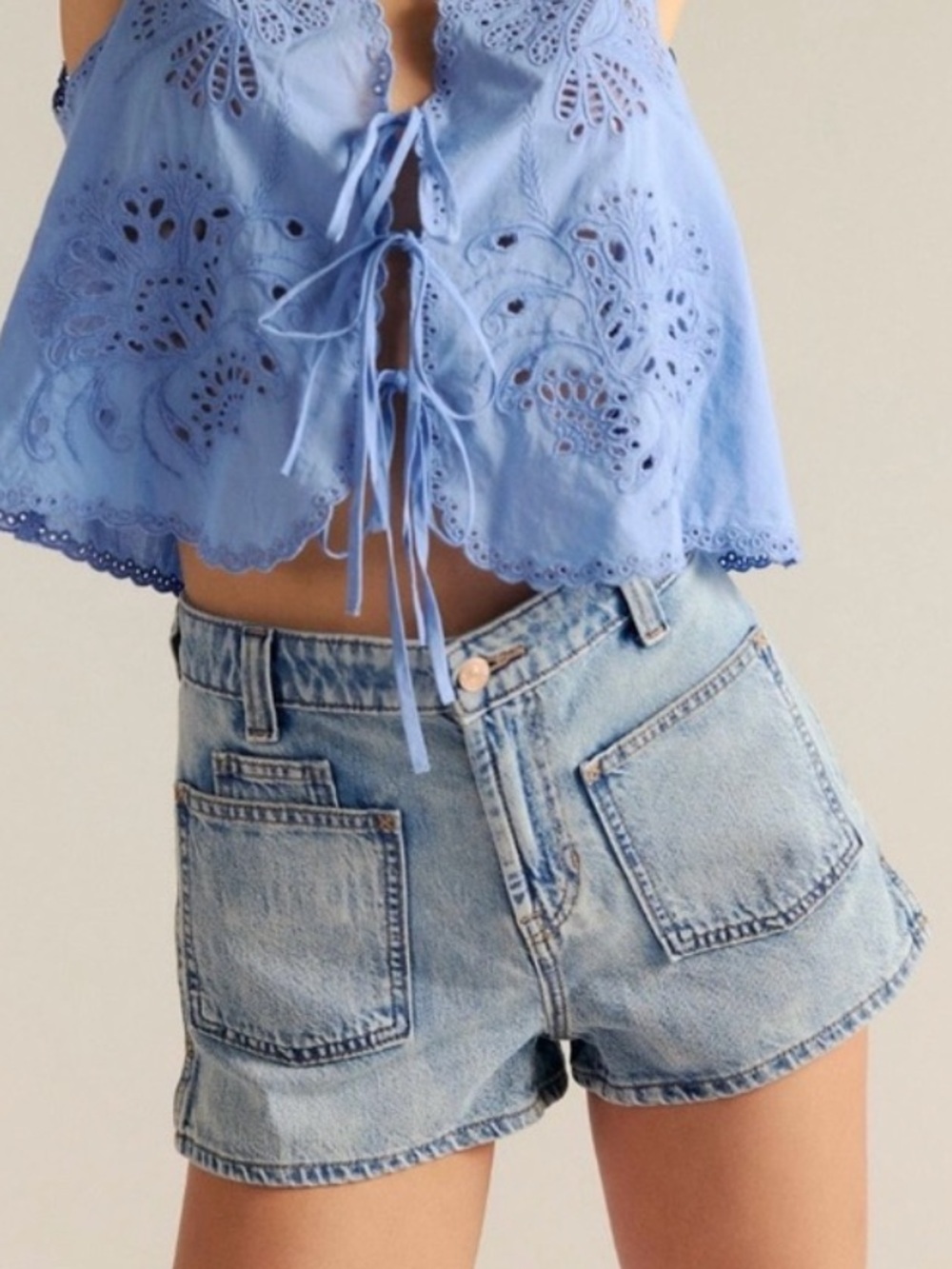 Free People Bettie Sailor Shorts in Light Wash by We The Free Size 30 NWT